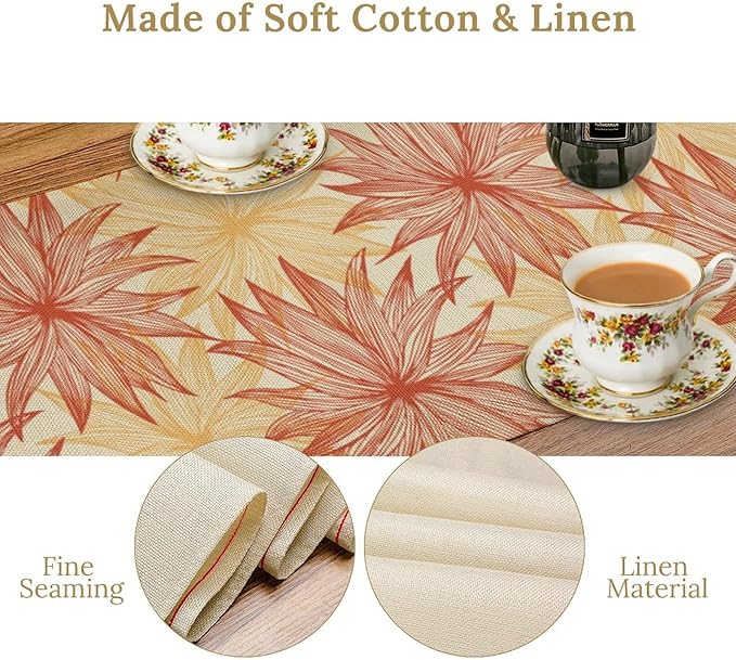 Autumn Chrysanthemum Table Runner, Vintage Modern Geometric Floral Boho Table Runner for Kitchen Dining Bedroom Living Room Table Decor for Indoor Outdoor Home Party, 13x36 Inch