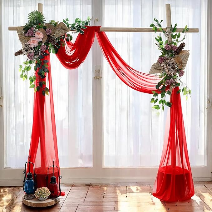 MDS Halloween Chiffon Draping Fabric - 2 Panel, 30" Wide x 50ft Long - Sheer Spooky Arbor & Canopy Drapery for Haunted House Backdrops, Party Ceilings, DIY Costumes & Themed Events - Red