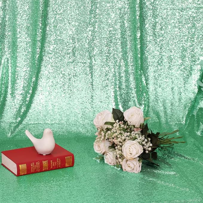 Eternal Beauty Mint Green Sequin Backdrop, 6x6 Ft Glitter Background Curtains for Shimmer Photography Party Wedding Birthday Back Drop Decor