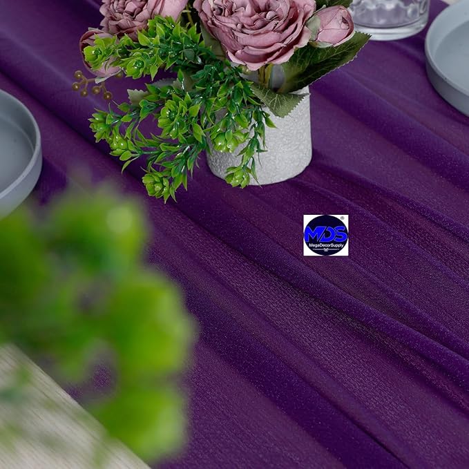 MDS 20 Pack 10ft Chiffon Table Runner 29 x 120 Inches Sheer Wedding Runner Romantic Rustic Table Runner for Wedding Decorations, Birthday Parties, Bridal Shower Party Arch Decor - Cadbury Purple