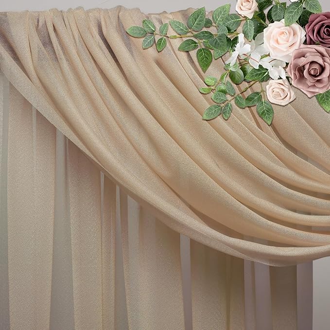 Wedding Arch Draping Fabric 4 Panels 28.7" x 20FT Nude Sheer Chiffon Backdrop Drapes for Wedding Ceremony Birthday Party Bridal Shower Outdoor Decoration