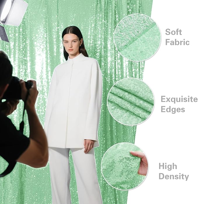 Mint Green Sequin Backdrop Curtain 4 Pieces 2FTx8FT Glitter Photography Backdrop for Party Wedding Birthday Christmas Decorations