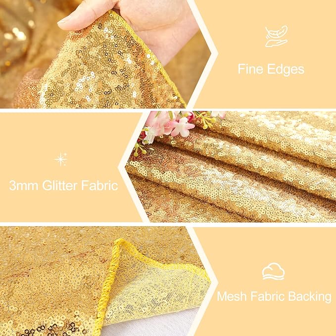Sequin Table Runners 5 Pieces Gold Table Runners 12x72 Inch Glitter Dining Table Cover for Party Wedding Birthday Reception Banquet Decoration Spring Party Chair Sashes