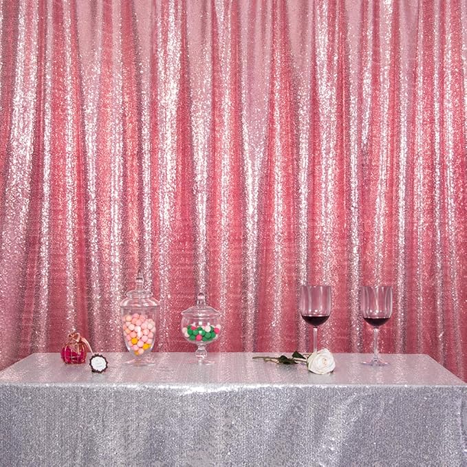 SquarePie Sequin Backdrop Curtain Not See Through Thick Glitter Background for Party 6FT x 8FT Fuchsia Pink