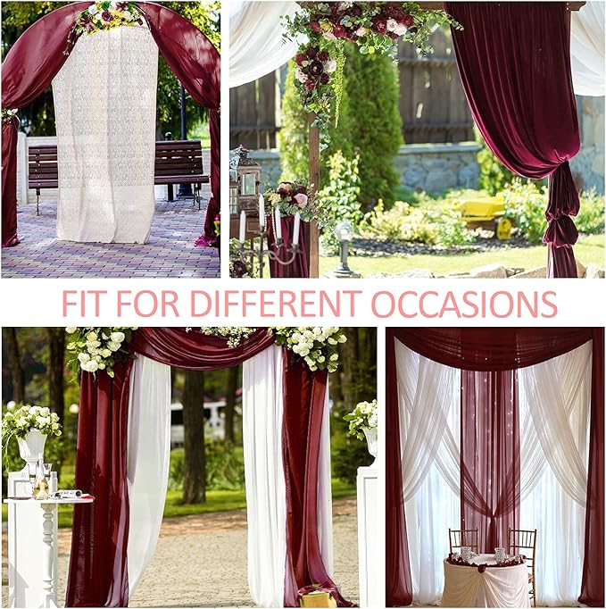 Arch Drapes for Wedding Arch Draping Fabric Burgundy Sheer Backdrop Curtain for Ceremony Bridal Party Decor 19Ft Length x 28" Width 2 Panel