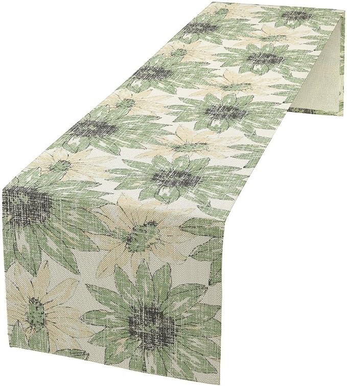 Chrysanthemum Vintage Floral Table Runner, Elegant Yellow Sunflower Spring Summer Elegant Pattern Artichokes Flower Table Runner for Party Kitchen Dining Living Room Decor, 13x108 Inch