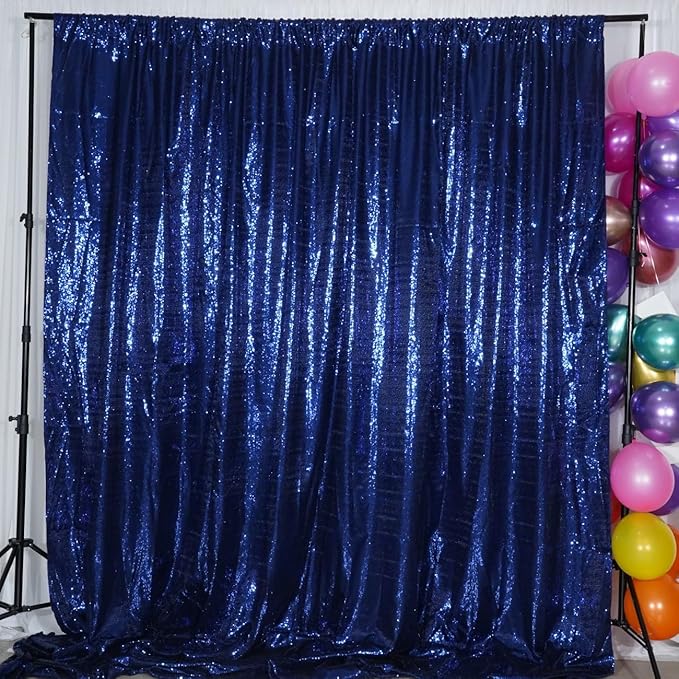 Poise3EHome Navy Blue Sequin Backdrop, 6Ft x 6Ft Glitter Satin Background Drapes for Weddings, Parties, Xmas, Thanksgiving Decor