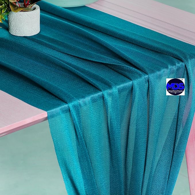 MDS Halloween Chiffon Table Runner - 20 Pack, 29 x 170 Inches, 14ft Each - Sheer Spooky Table Runners for Haunted House Parties, Trick-or-Treat Tables, Witchy Décor, Wedding & Events - Dark Teal
