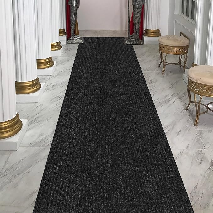 Ottomanson 2' x 25' Hallway Runner with Scraper Pile Extra Durable Non-Slip Rug Mat for Indoor & Outdoor Use - Ideal for Kitchen, Entryway, Patio & Garage - High-Traffic Carpet, Black