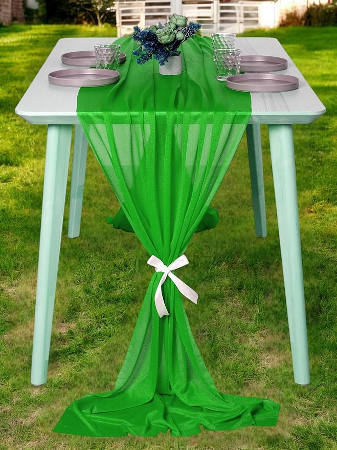 MDS Halloween Chiffon Table Runner - 12 Pack, 29 x 170 Inches, 14ft Each - Sheer Spooky Table Runners for Haunted House Parties, Trick-or-Treat Tables, Witchy Décor, Wedding & Events - Green