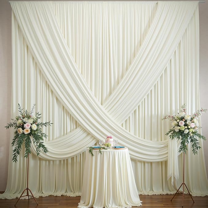 60×12ft Wrinkle Free Ivory Backdrop Curtain for Wedding Parties, 12 Panels 5×12ft Long Soft Silky Polyester Backdrop Drapes Cream Photo Back Drop Curtains for Party Photography Background Cloth