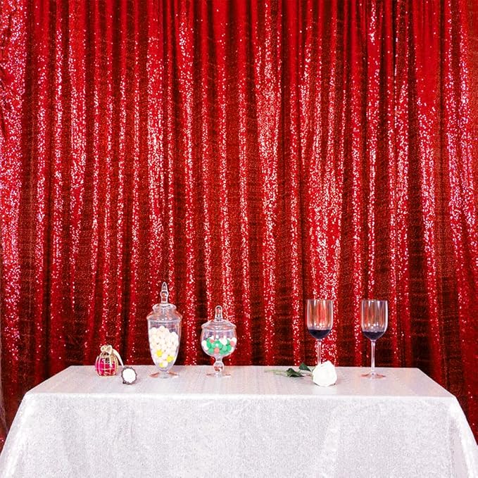 SquarePie Sequin Backdrop Less Transparent Background Sparkly Curtain for Wedding Party 20FT x 10FT Red