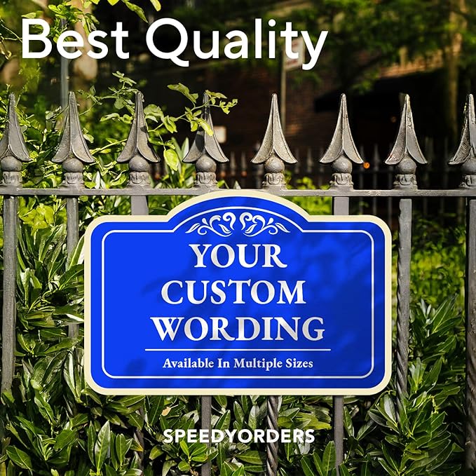 Custom Decorative Outdoor Metal Sign - Personalized Aluminum Driveway Sign, Waterproof, Made In USA - Design 1 Blue Steel 10x7 In