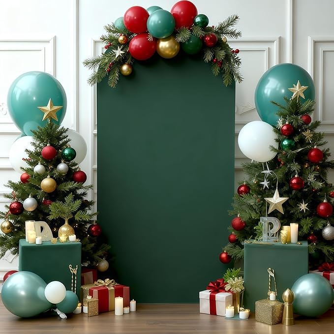 6.6FT Hunter Green Arch Cover - Polyester Fitted Wedding Arch Stand Covers Round Top Chiara Arch Backdrop Cover for Birthday Party Banquet Photo Background Decoration
