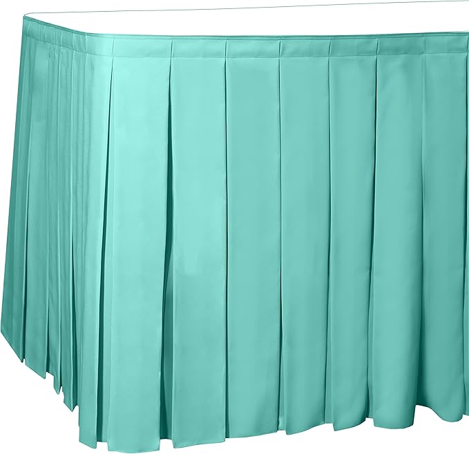 Ultimate Textile Pleat Polyester Fabric Table Skirt - Machine Washable Flame Resistant with Clips for Events, Weddings & Trade Shows, Cut & Sewn in Paterson, NJ - Caribbean, 7' Box Pleat