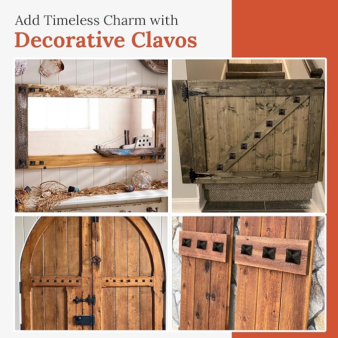 25 Pack 0.75" Square Head Iron Clavos Decorative Nails – Rusted – Handmade Rustic Square Fasteners for Farmhouse Shutters, Faux Wood Beams, Barn Doors, Shutters, and Gates – Ornamental Wood Accent