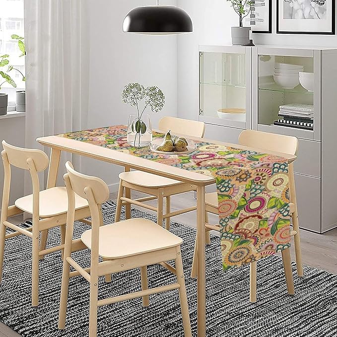 Boho Floral Table Runner,Retro Bohemian Flower Table Runner for Kitchen Dining Table Home Party Decoration 13x72 Inch