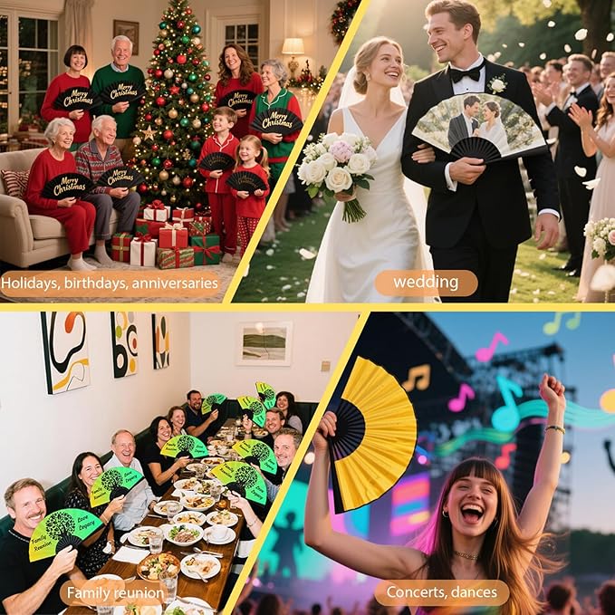 Custom Fans with Your Photo/Text - Personalized Folding Hand Fan for Line Dancing, Weddings, Parties | Decorative Gift for Women, Church Events & Dance Performances (180, 10 Inch)