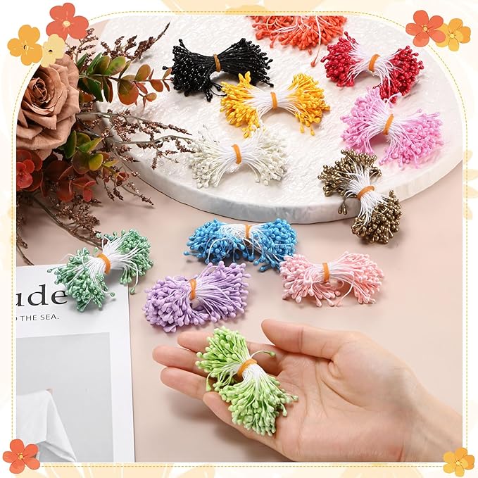 150-Pack Flower Stamens for Crafts, 5mm Double Heads Artificial Pearl Floral Pistil Mini Flower Pollens Stamens for DIY Making/Wedding/Scrapbook Decoration [Peacock Blue]