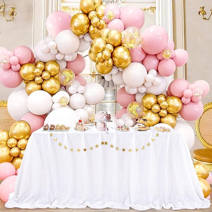 QueenDream White Wedding Tablecloth 90x90 Inch Sequin Fabric Table Cloths Rectangle Sparkle Anniversary Banquet Halls Christmas Decorations