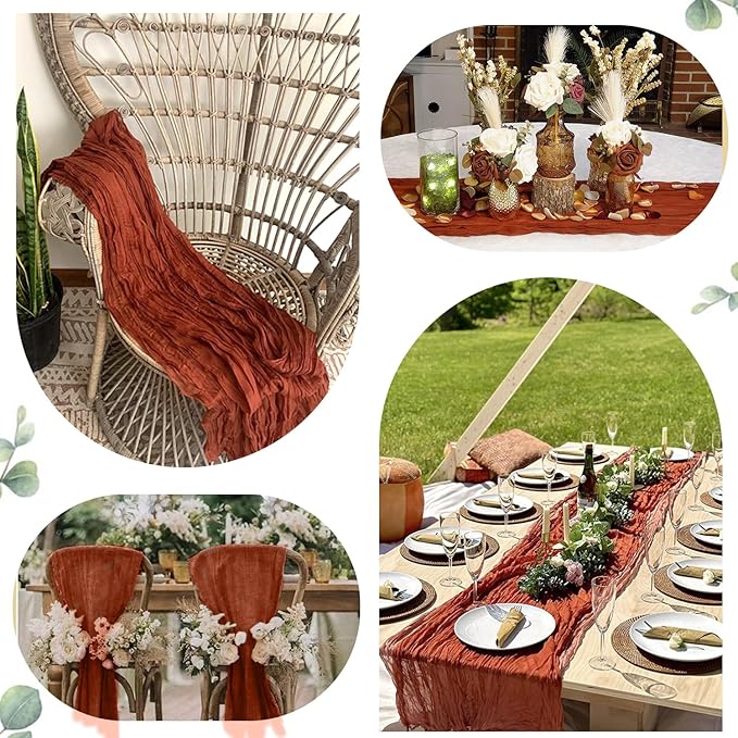 6 Pack Fall Table Runner Terracotta Cheesecloth Table Runner 10ft, Rustic Sheer Burnt Orange Gauze Cheese Cloth for Boho Wedding Decor Baby Shower Thanksgiving Table Decor