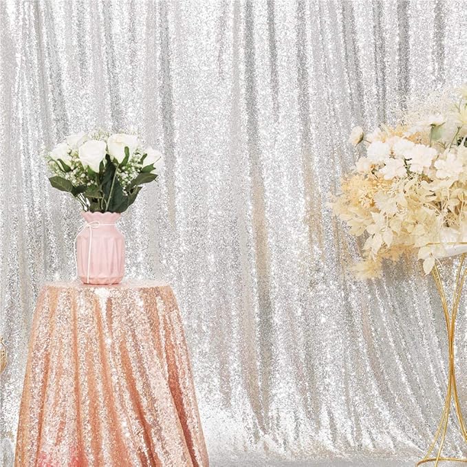 Poise3EHome 6FT x 6FT Sequin Photography Backdrop Curtain for Party Decoration, Silver