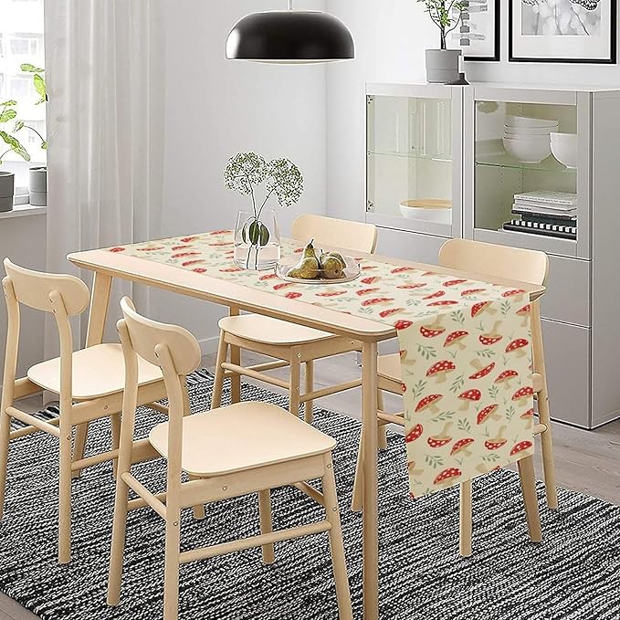 Mushroom Table Runner,Vintage Plant Print Table Runner for Kitchen Dining Table Home Party Decoration 13x60 Inch