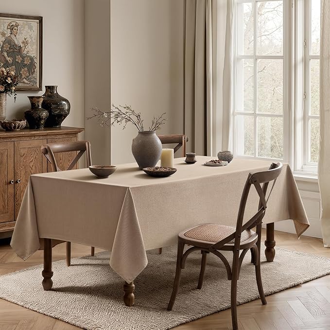 MIULEE Brown Linen Tablecloth 60x84 Inch Rectangle Table Cloth Waterproof,Stain Resistant & Wrinkle Resistant for Dining Party Wedding