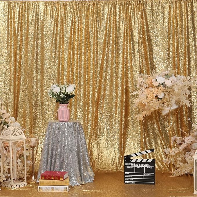 Poise3EHome Gold Sequin Backdrop,8FT x 8FT Sequin Photography Backdrop Curtain for Party Decoration