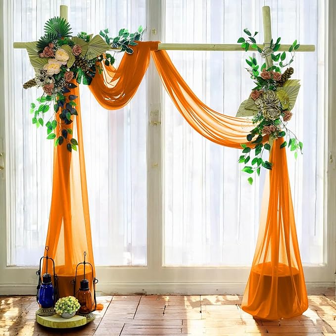 MDS Halloween Chiffon Draping Fabric - 2 Panel, 30" Wide x 40ft Long - Sheer Spooky Arbor & Canopy Drapery for Haunted House Backdrops, Party Ceilings, DIY Costumes & Themed Events - Orange