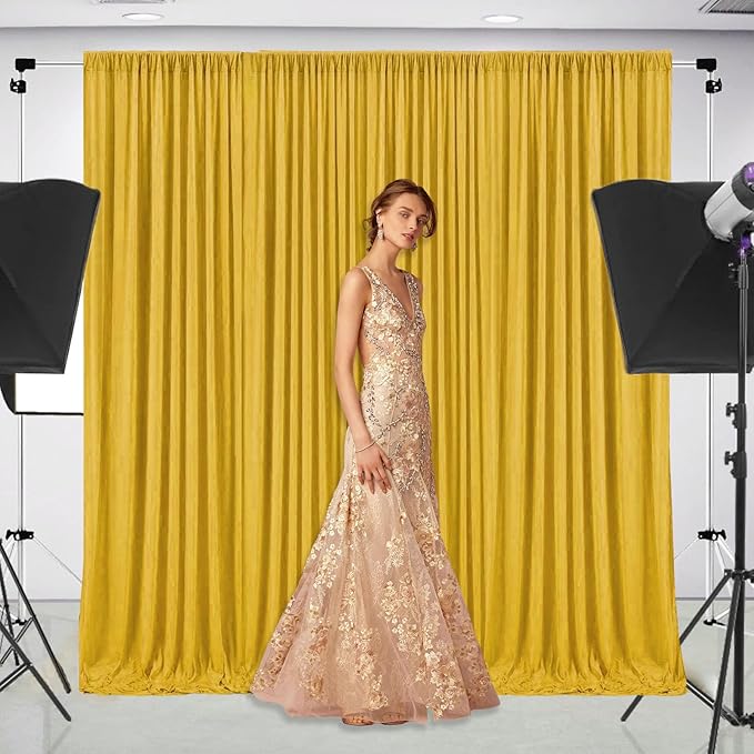 10 x 7 Feet Gold Backdrop Curtain for Partie, Background Curtains for Photoshoot, Birthday, Wedding, Halloween, Thanksgiving, Christmas Day, New Year Party Decorations 5Ft x 7Ft, 2 Panels