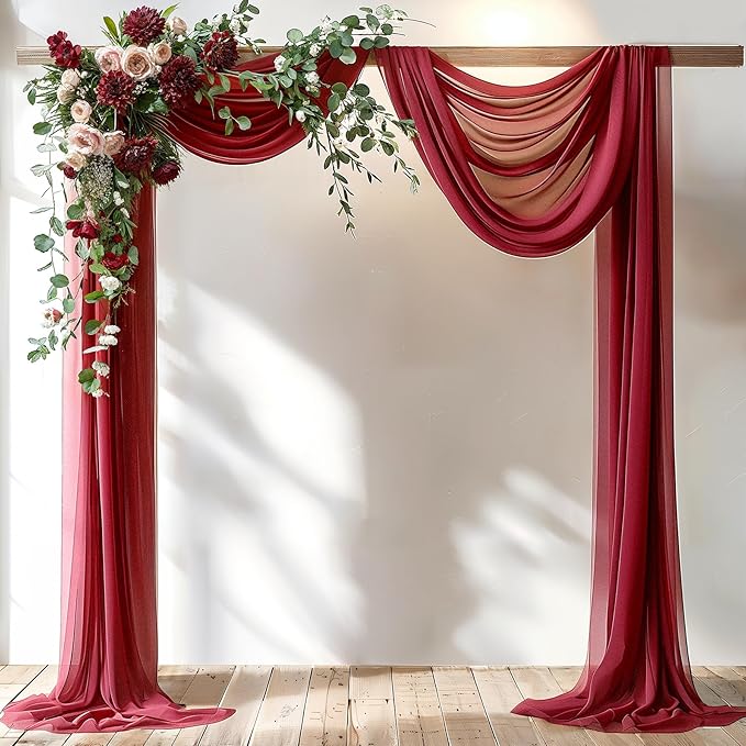 Burgundy Wedding Arch Draping Fabric 2 Panels 30'' x 20FT Burgundy Drapes Sheer Fabric Backdrop Arch Draping Fabrics for Wedding Ceremony Birthday Party Bridal Shower Decoration