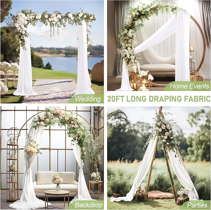 Wedding Arch Draping Fabric 3 Panels 30" X 20FT Sheer Arch Drapes Fabric White Backdrop Curtains for Wedding Arbor Ceremony Birthday Party