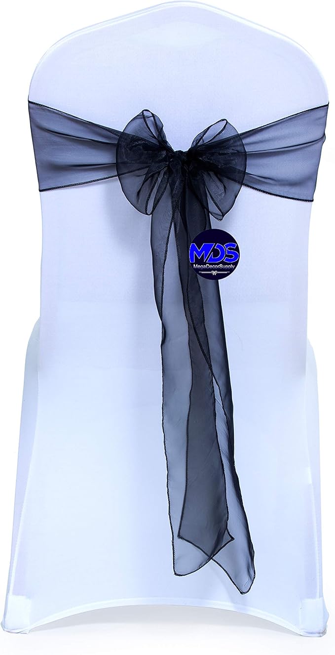 MDS Pack of 300 PCS Organza Chair Sashes Wider Dining Chair Bows Ribbon Tie Back for Wedding Party Birthday Bridal Shower Reception Event Banquet Home Chair Cover Decoration - Black