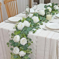 2PCS Artificial Eucalyptus Flowers Garland with White Roses 6.23FT Floral Garland Fake Peony Rose Vines Decorative Wall Hanging Plant for Wedding Party Arch Table Wall Backdrop Decor