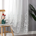 VISIONTEX White Sheer Voile Curtains, Decorative White Embossed Leaves Rod Pocket Window Drapes for Home Kitchen, Living Room and Bedroom 54 x 84 Inch, Set of 2 Curtain Panels