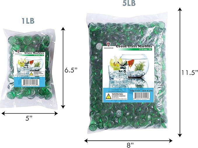 Galashield Flat Glass Marbles for Vases Green Glass Gems Beads Pebbles Vase Filler (5 LBS, Approx. 540 PCS)