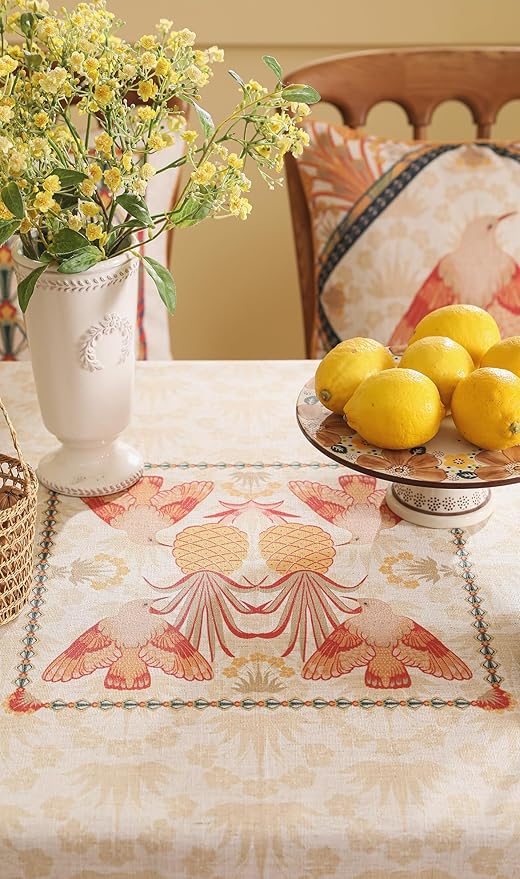 patdrea Designer Small Tablecloths for Square Table,Vintage Linen Anti-Wrinkle Durable Tablecloth,Tropical Style Table Cover for Kitchen Dining,Christmas,Thanksgiving,55"x55"-Pineapple a
