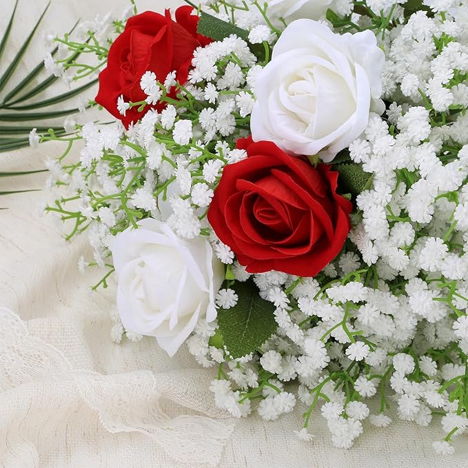 Babys Breath Artificial Flowers, Real Touch Babys Breath Flowers Artificial Bulk for Wedding Decor, White Fake Flowers for Party Home Garden Decor (48, White)