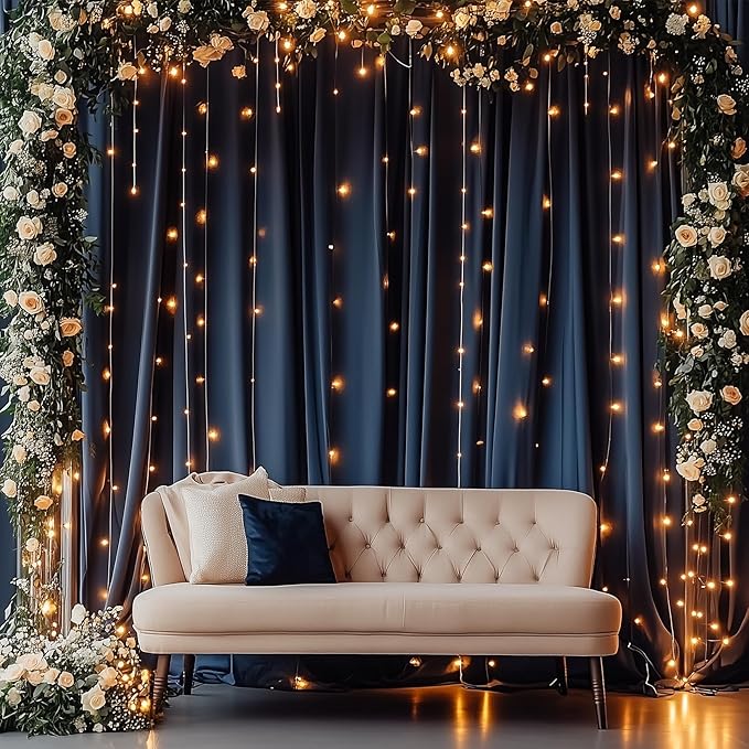 50ftx14FT Wrinkle Free Navy Blue Backdrop Curtain, 10 Panels 14FT Height Navy Blue Wedding Backdrop Drapes, Silky Polyester Back Drop Cloth for Birthday Photography Background Party Backdrop Draping