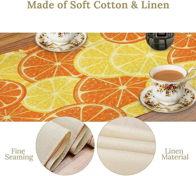 Orange Lemon Table Runner Spring Summer Orange Lemon Slices Botanical Fruit Dinner Runner for Farmhouse Baby Shower Party Holiday Home Kitchen Dining Table Decor 13x60