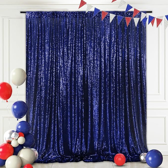 Eternal Beauty Navy Blue Sequin Backdrop, 6x8 Ft Glitter Background Curtains for Shimmer Photography Party Wedding Birthday Independence Day Back Drop Decor