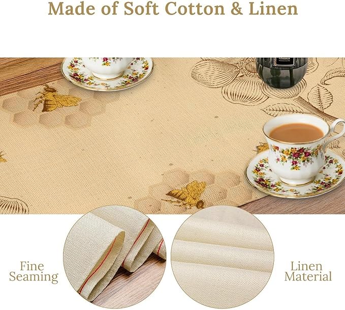 Vintage Bee Table Runner, Rustic Retro Wildflowers Print Home Farmhouse Table Cover for Party Indoor Outdoor Decoration Kitchen Dining Table Decor, 13x36inch