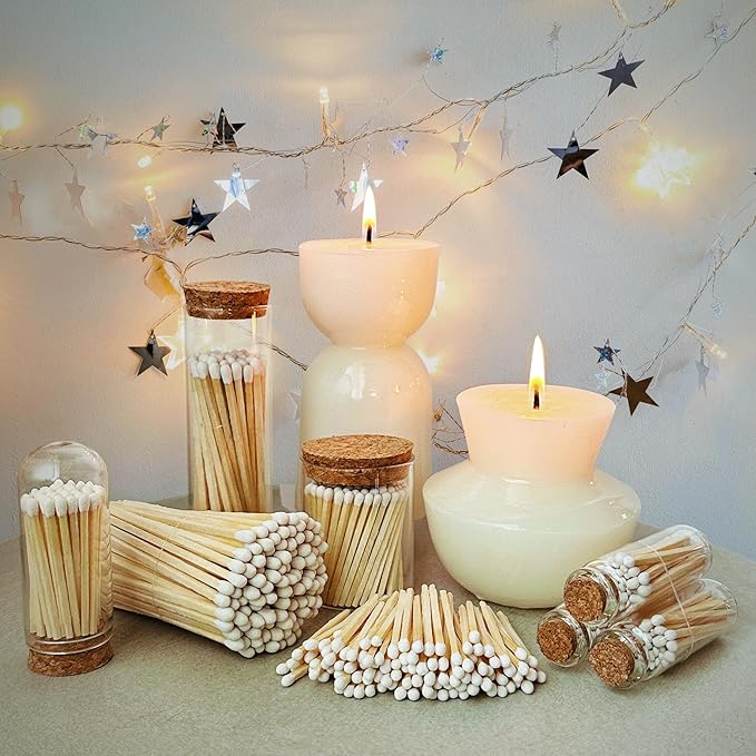 2" Matches in a Chic Jar + Striker Stickers Included | 100 Matchsticks in The Color of Your Choice | Decorative Safety Matches with a Cork Top Glass Holder | Gifts & Home Decor by Thankful Greetings