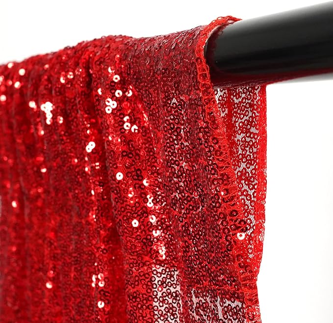 Poise3EHome 2Pcs 2Ft x 8Ft Red Sequin Backdrop Curtains, Glitter Photography Background, Sequence Xmas Thanksgiving Backdrop