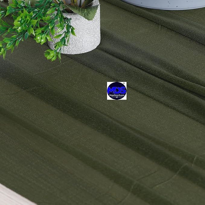 MDS Halloween Chiffon Table Runner - 15 Pack, 29 x 170 Inches, 14ft Each - Sheer Spooky Table Runners for Haunted House Parties, Trick-or-Treat Tables, Witchy Décor, Wedding & Events - Olive Green