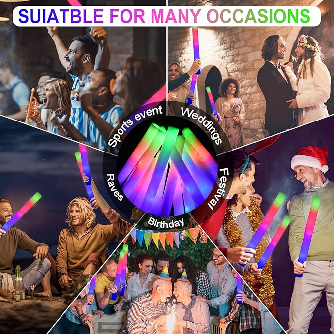 LifBetter 112 pcs Glow Foam Sticks, LED Glow Sticks 3 Modes Colorful Flashing, Foam Glow Sticks Bulk, Glow In The Dark Party Supplies for Weddings Parties Festivals Raves Concerts Sporting Events