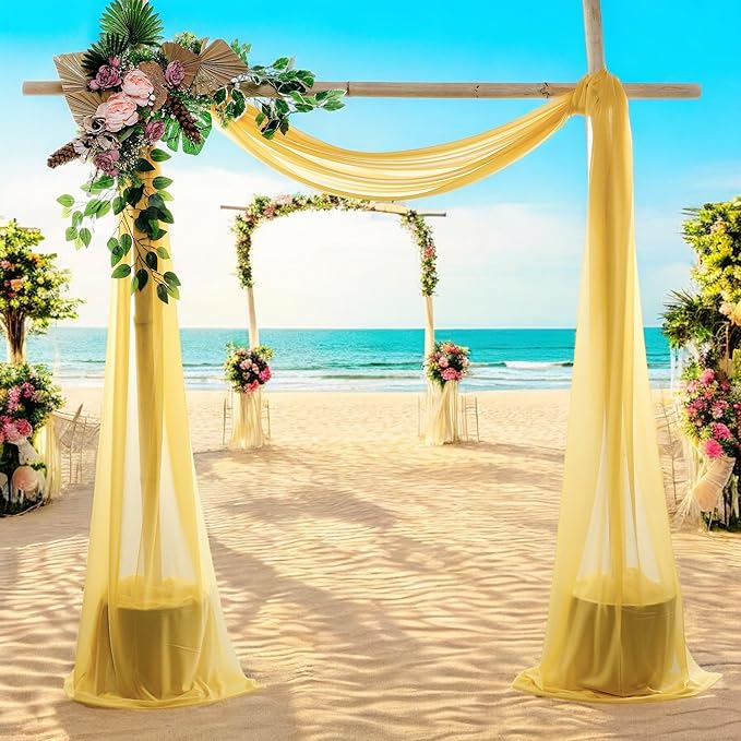 MDS Halloween Chiffon Draping Fabric - 2 Panel, 30" Wide x 40ft Long - Sheer Spooky Arbor & Canopy Drapery for Haunted House Backdrops, Party Ceilings, DIY Costumes & Themed Events - Gold