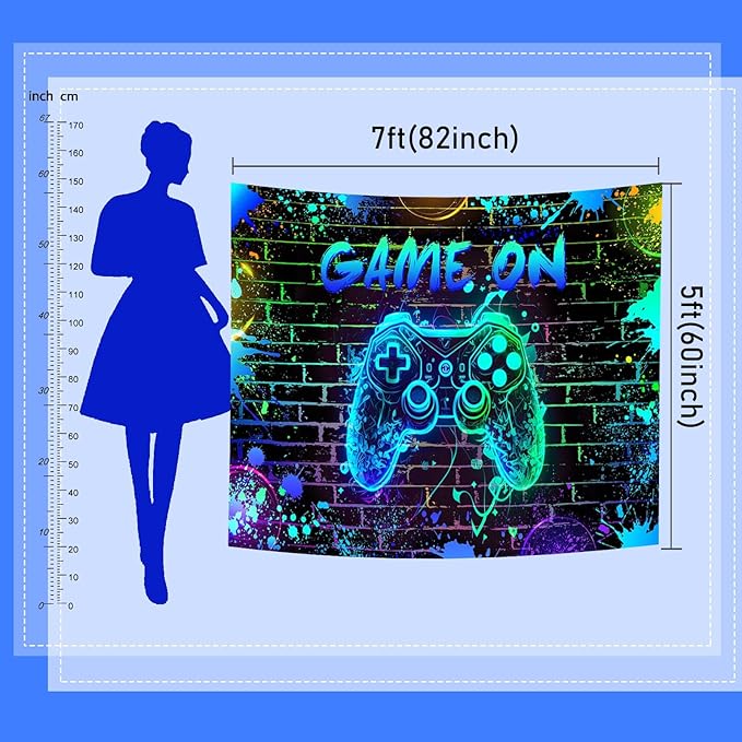Mocsicka Game On Backdrop Video Game for Boys Level Up Birthday Party Decoration Game Night Arcade Neon Glow Gamer Banner Photography Background (Blue, 10x7ft(120"x82"))