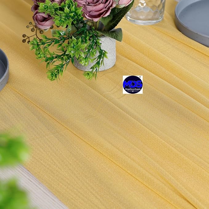 MDS 20 Pack 10ft Chiffon Table Runner 29 x 120 Inches Sheer Wedding Runner Romantic Rustic Table Runner for Wedding Decorations, Birthday Parties, Bridal Shower Party Arch Decor - Gold